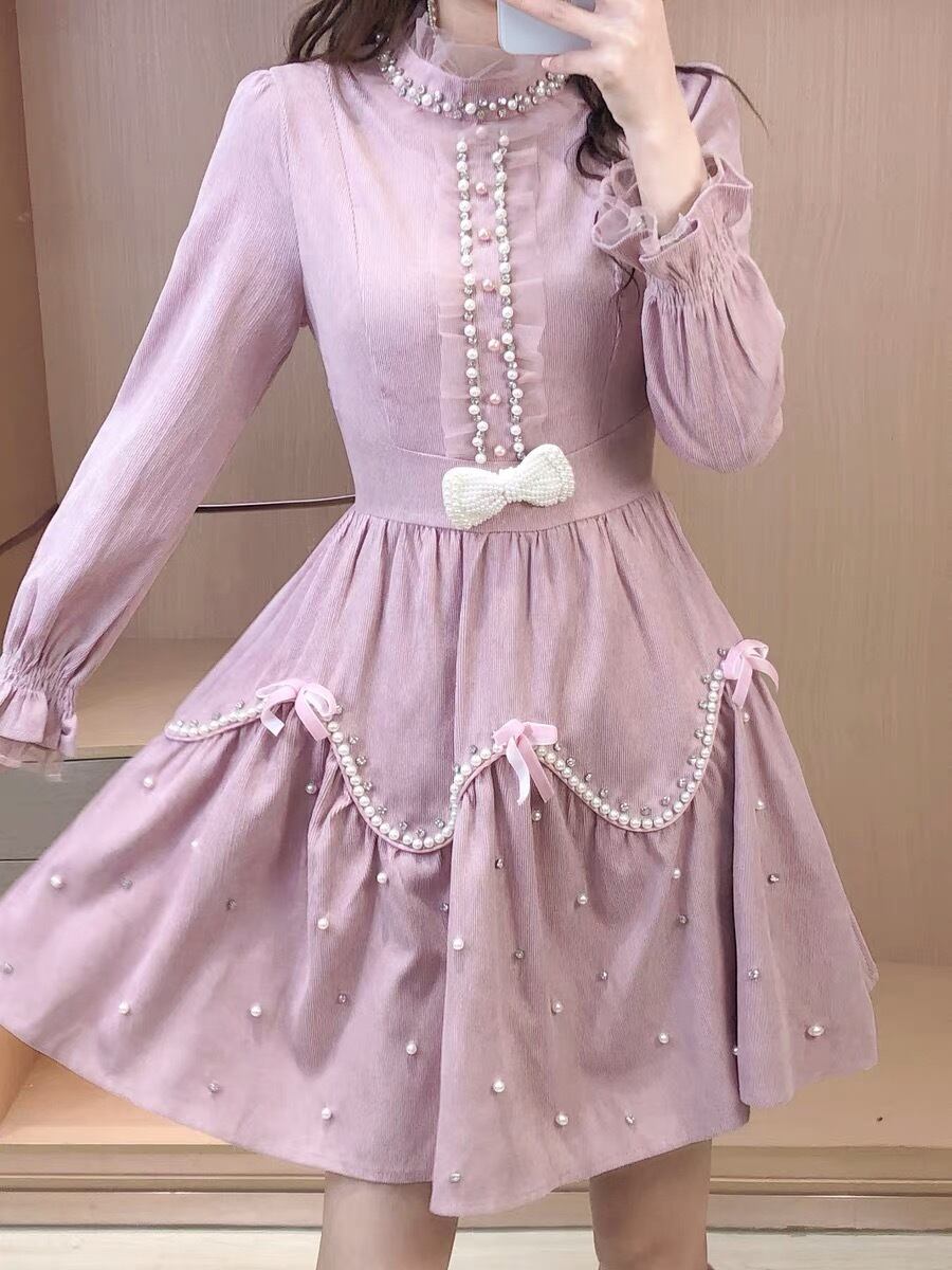 ピンク ピンク ニット チュニック ワンピース 花柄 ガーリー ピンク ピンク ニット チュニック ワンピース 花柄 ガーリー