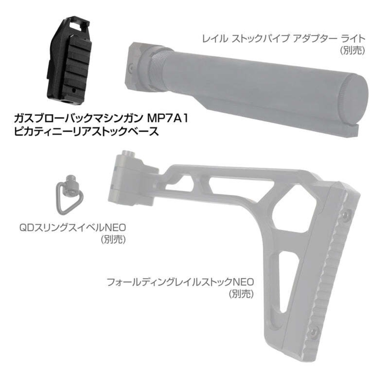 [FirstFactory/ファーストファクトリー]東京マルイ GBB ガスブロ専用 MP7A1 ピカティニーリアストックベース
