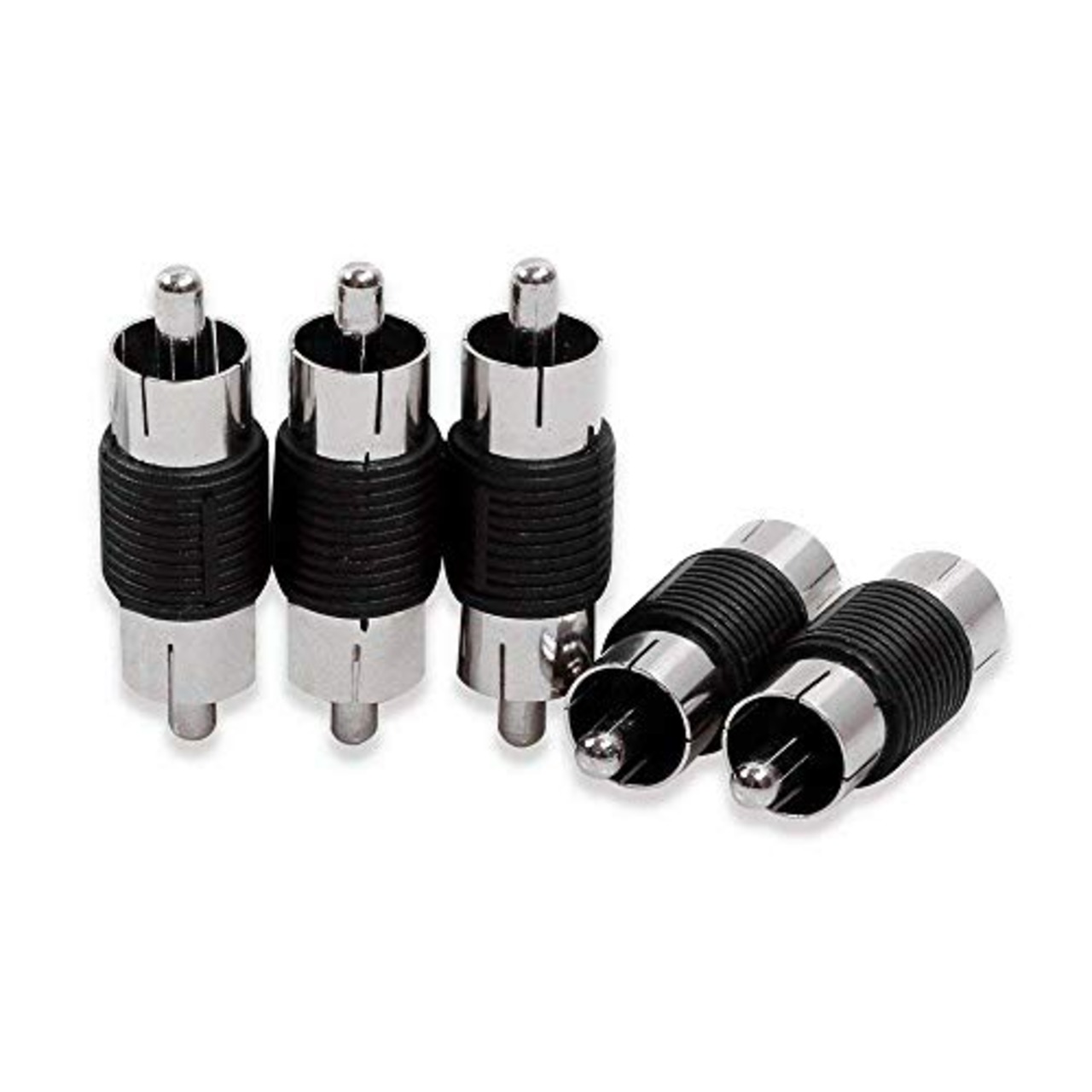 Wave Connecting【 5個ｾｯﾄ 】中継コネクタ RCAピンジャック-RCAピンジャック オス オス RCA×1 中継プラグ ｼﾙﾊﾞｰﾒｯｷ加工 RCA MtoM (5本)