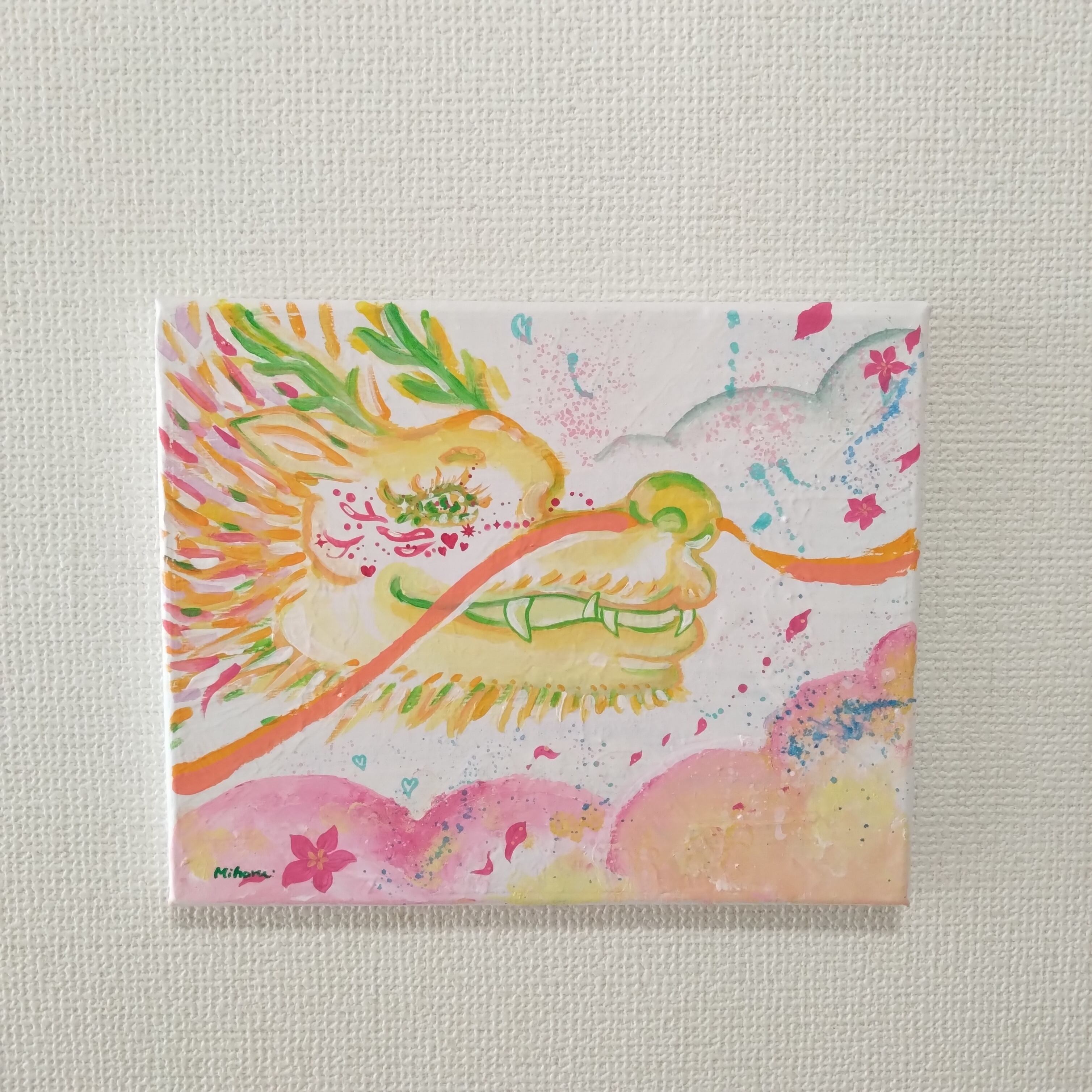 アクリル画 「守護鳥」原画 F0サイズ図案アート