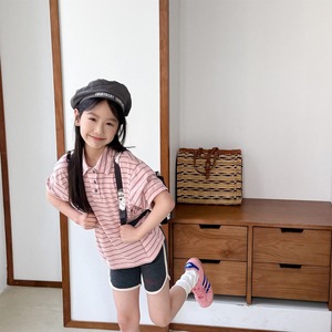 夏韓国風ボーダーポロシャツ