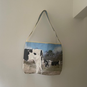 osakentaro/cow printed sholder bag yellow