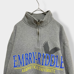 【JANSPORT】メキシコ製 カレッジ エンブリーリドル　航空大学 Embry-Riddle Aeronautical University ロゴ ハーフジップ スウェット プルオーバー MEDIUM ジャンスポーツ US古着