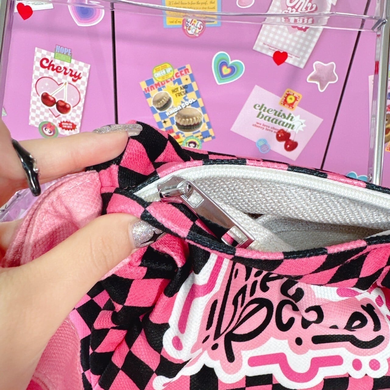 BlackPOPブロックチェックバッグ/韓国/レディースファッション/可愛い