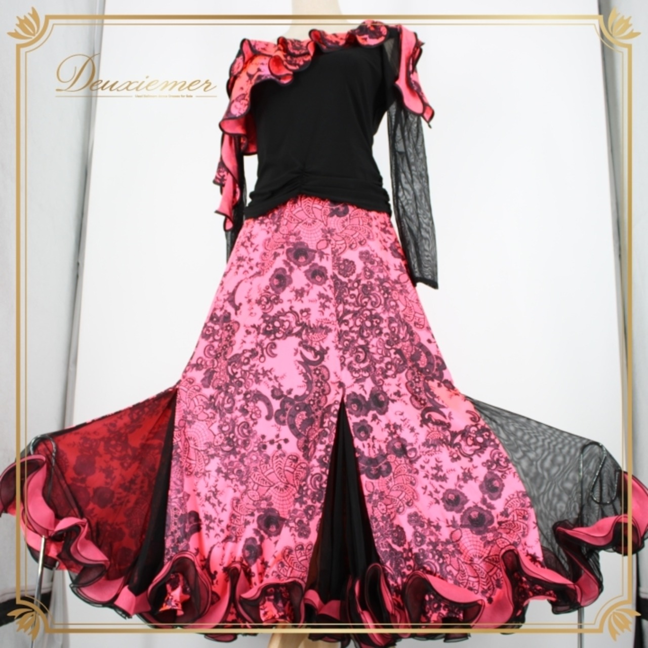 社交ダンス 衣装 スタンダード 上下セット ツーピース レッスンウェア パーティ衣装 オールシーズン SEKINE セキネ 黒 ブラック系 ピンク系 社交ダンス衣装 セットアップ ポリエステル製 女性用 ダンスウェア フラメンコ 衣装 スリット入り スカート トップス セット 日本製 伸縮性あり ファスナー仕様 スタイリッシュ ダンスレッスン パフォーマンス用