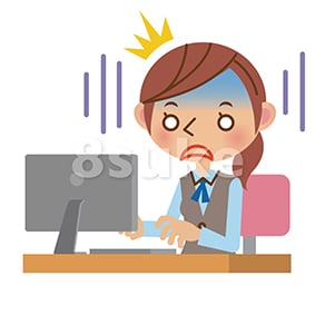 イラスト素材:パソコンを見てショックを受けるOL・事務職の女性(ベクター・JPG)