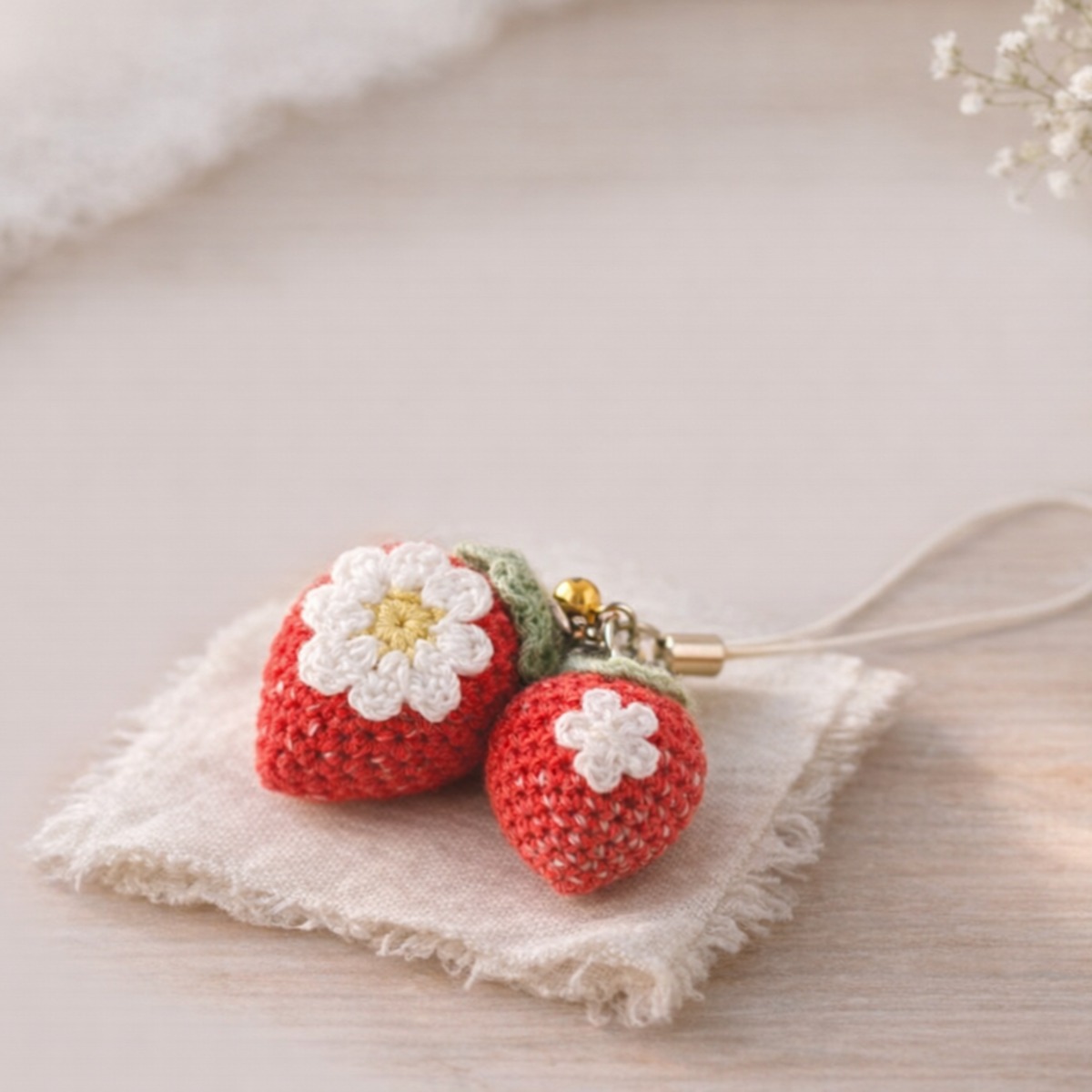 Tiny Red Strawberry Amigurumi | Handmade Strawberry Keychain & Bag