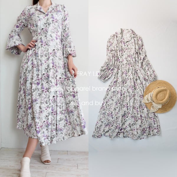 FRAY I.D フレイ アイディー 未使用 ピンタックフレアワンピース 花柄 白 0