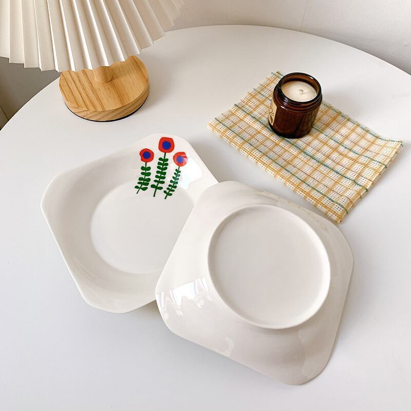 【PLATE】フラワーロゴスクエアセラミックプレート 三点セット