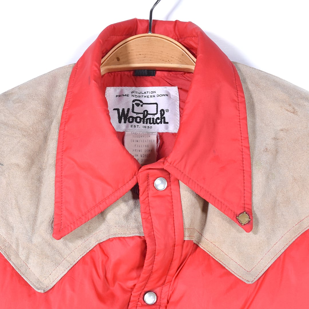 70S 80s ウールリッチ レザーヨーク ダウンベスト ウエスタンヨーク