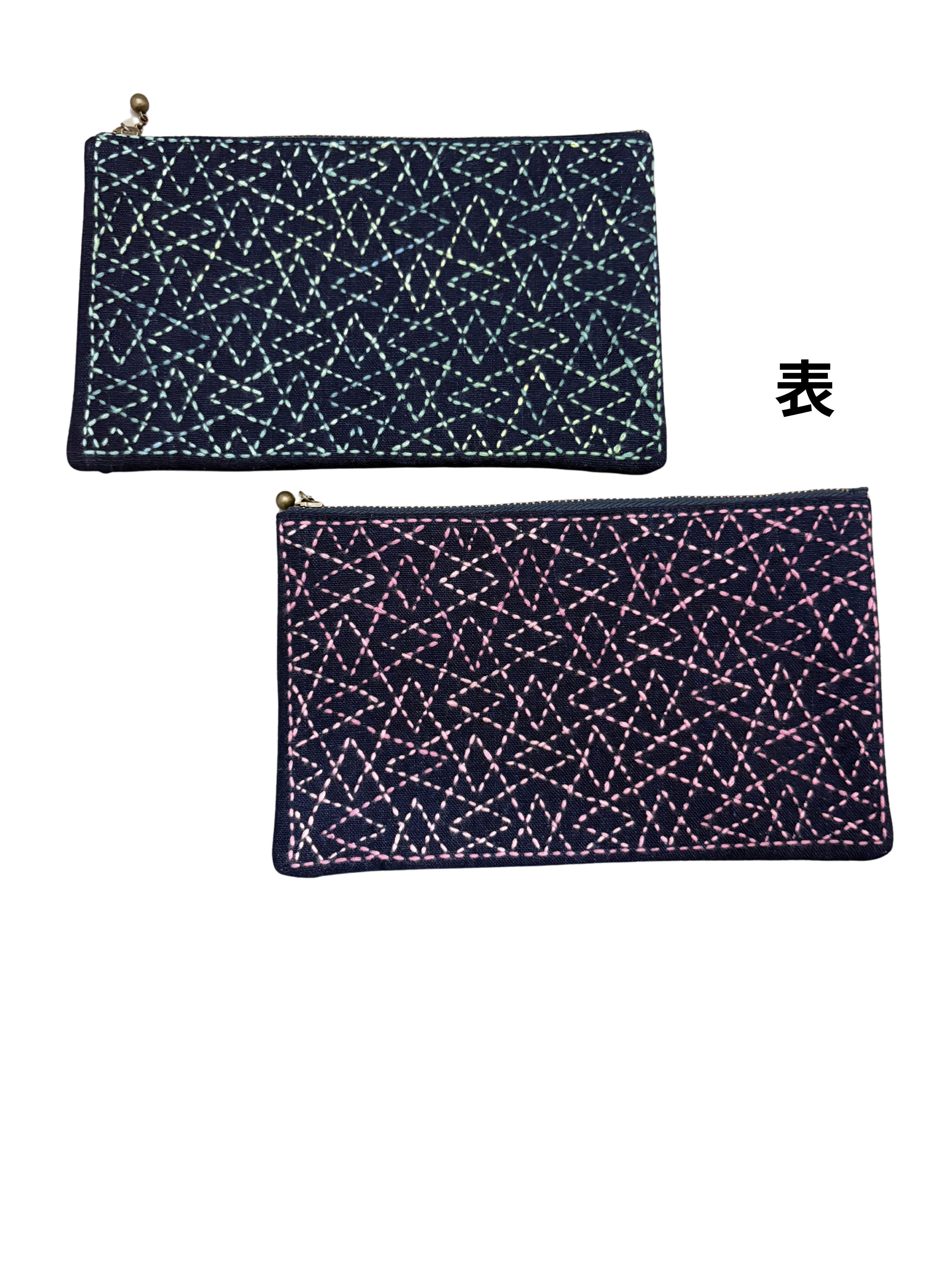 刺し子ファスナーポーチ 小物入れ 三つ箱つなぎ | Sashi.Co // 刺し子