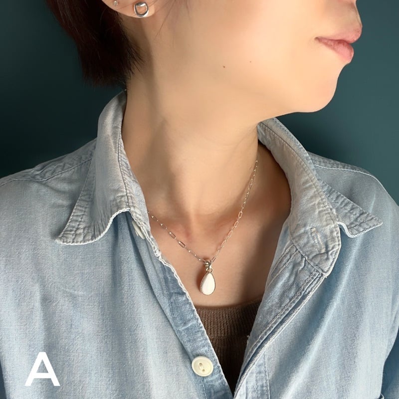 Indian Jewelry 》ホワイトバッファロー シンプル ドロップ ネックレス