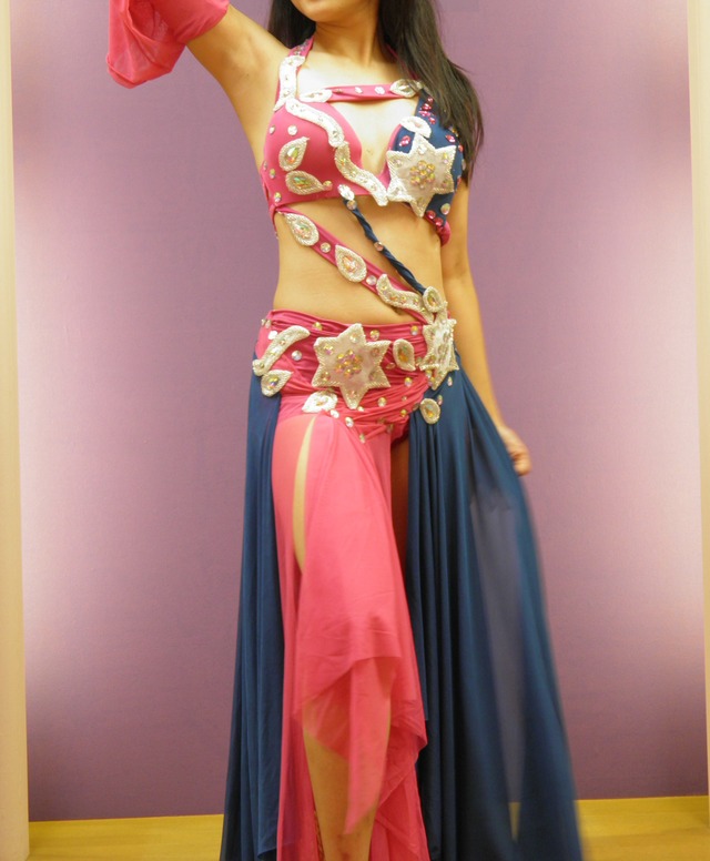 エジプト製 ベリーダンス衣装 コスチューム ピンク&ブルー Star 