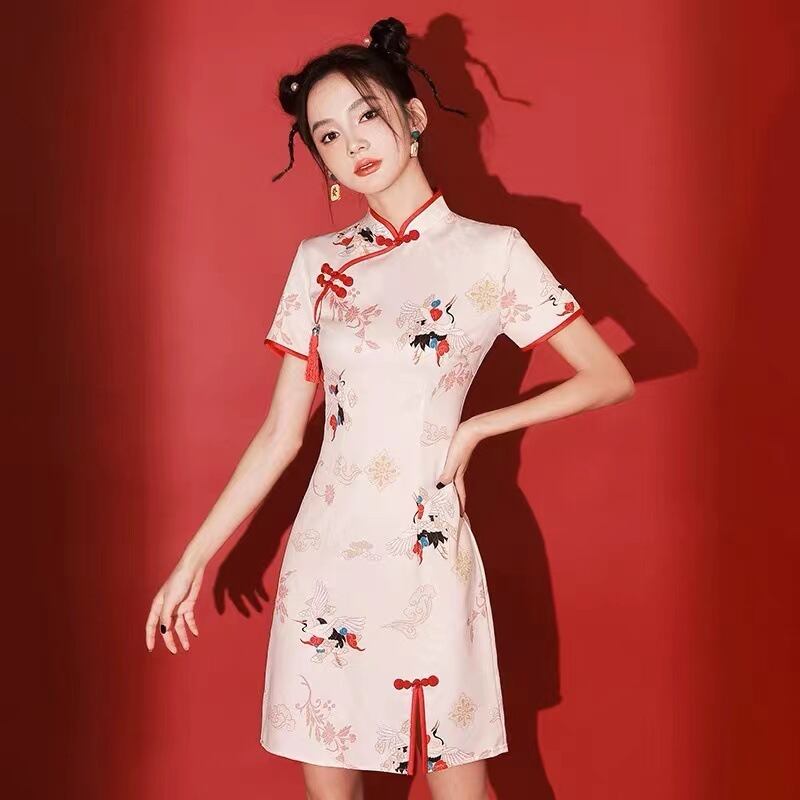 ゴスロリ通販 With U 地雷系 チャイナドレス スリット 鶴柄 お呼ばれワンピース ピンク ダークファッション 原宿ファッション ゴスロリ服