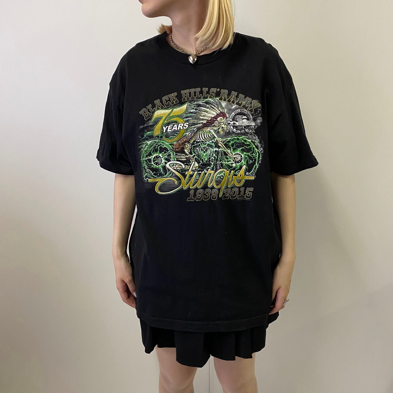 BLACK HILLS RALLY 骸骨 スカル バイカー 両面プリントTシャツ メンズL 