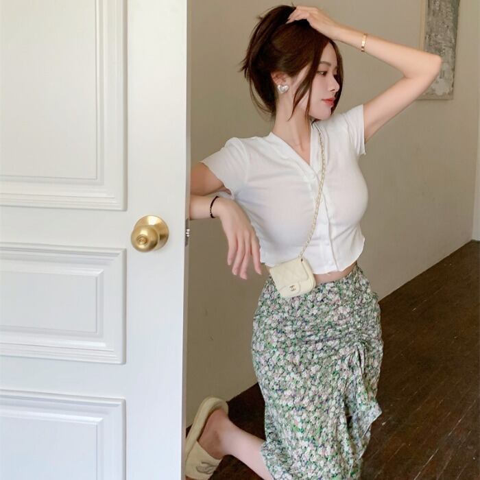 スタイルシャツ フローラルプリーツラッフルスカート 花柄 ドラファッションホール43919966871