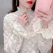 トップス レディース ブラウス シャツ 長袖 レース フリル 透け感 ハイネック 春 秋 柄 大人今日は30パーセント