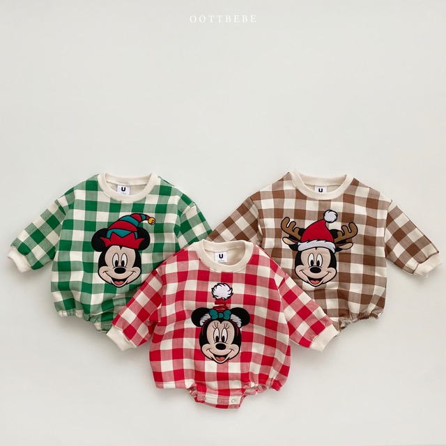 【即納】Disney X’mas check rompers
