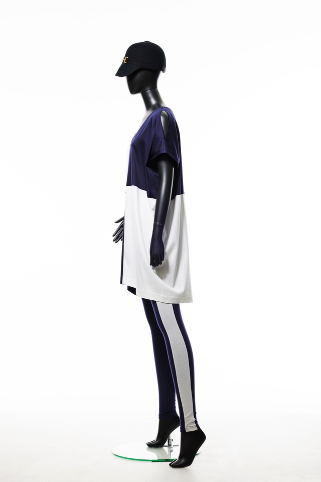 【221K006】バイカラーチュニック　B_オフホワイト×ネイビー