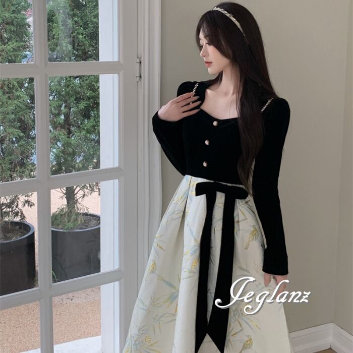 フェイクレイヤード 切替 ワンピース きれいめ 簡単コーデ(M5966)ζ