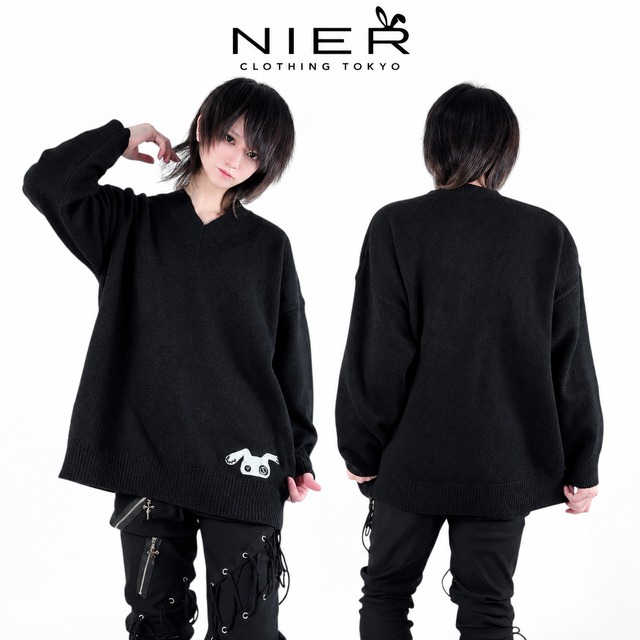 NIERちゃん刺繍 VネックBIG KNIT TOPS