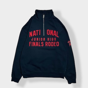 【CARROLL】全米ロデオ協会 national junior high finals rodeo 刺繍ロゴ ハーフジップ スウェット プルオーバー 黒 裏起毛 M US古着