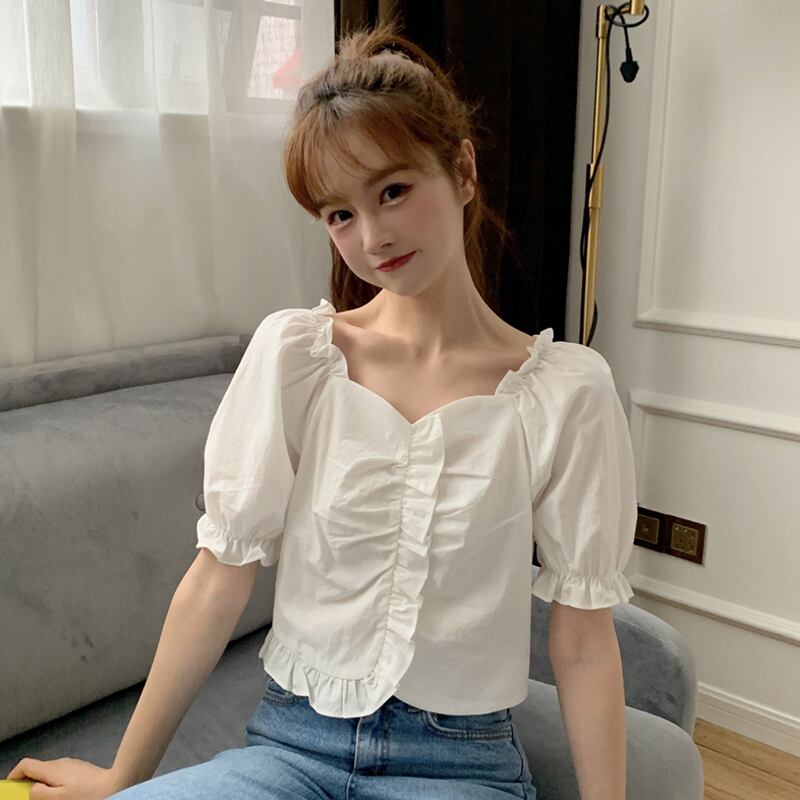 シャツ スプリングスタイルスリムカラーショートトップス 春物 スクウェア 試着室47315604155