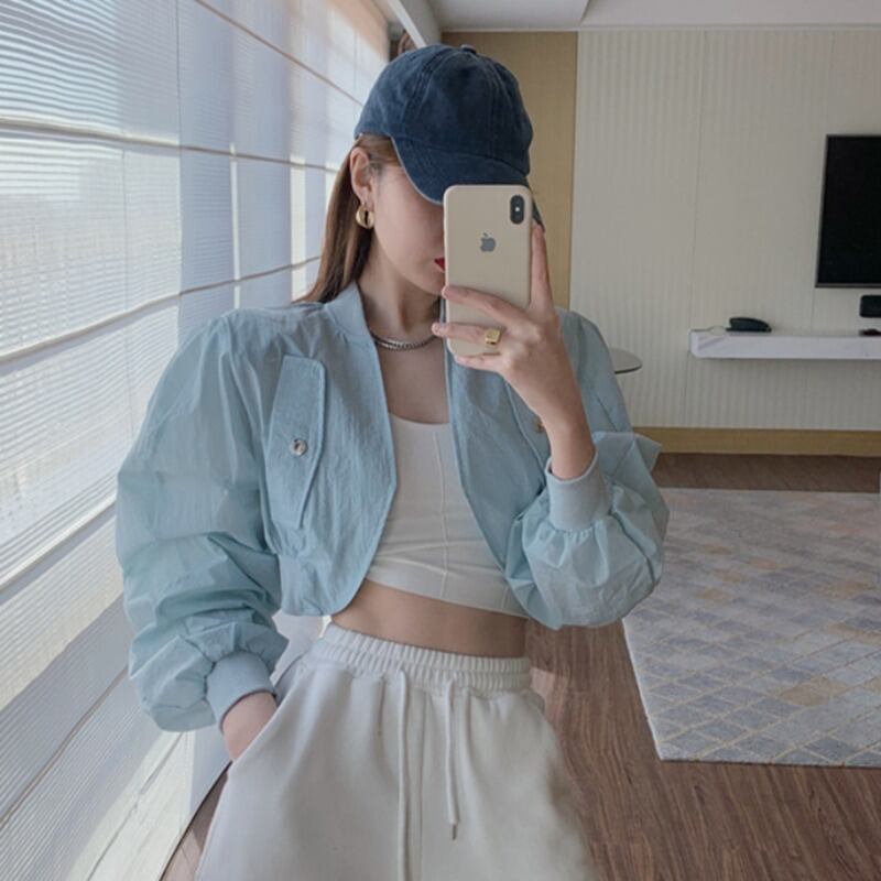 サマー薄手ハイウェストショートジャケット コート ロング 夏物 ハンチェンe31433310998