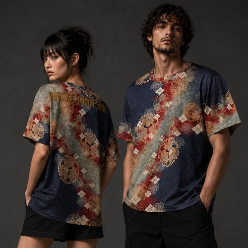 和紋様装飾　藍虹　和柄ユニセックス 180G Performance Tシャツ