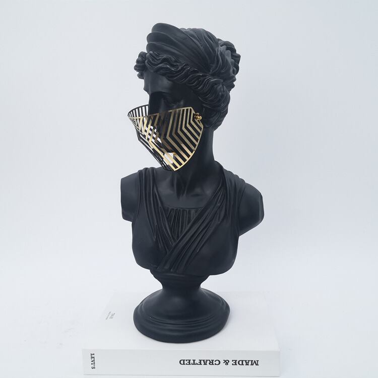 バスト像 石膏像 ギリシャ神話 彫刻 飾り マスク 女性 黒 白 ブラック