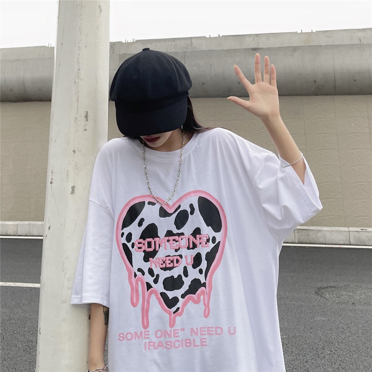 送料無料】KOREA サマープリントルーズTシャツ レディース 夏物 ✭韓国
