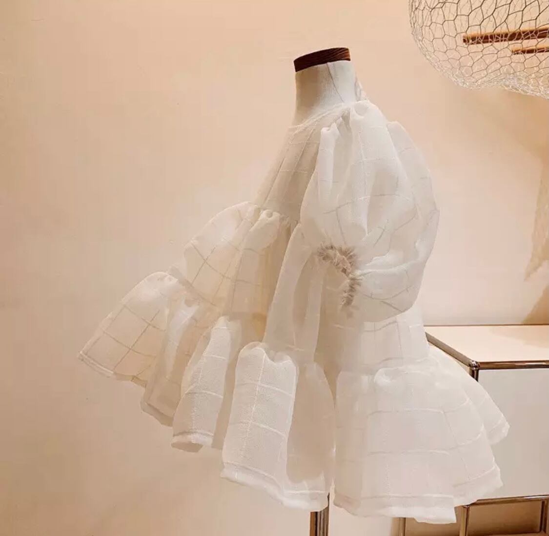 パフスリーブシアードレス》》》》》海外子供服 撮影 フォト 発表会 春夏 インポート 女の子 ベビー キッズ ワンピース ドレス