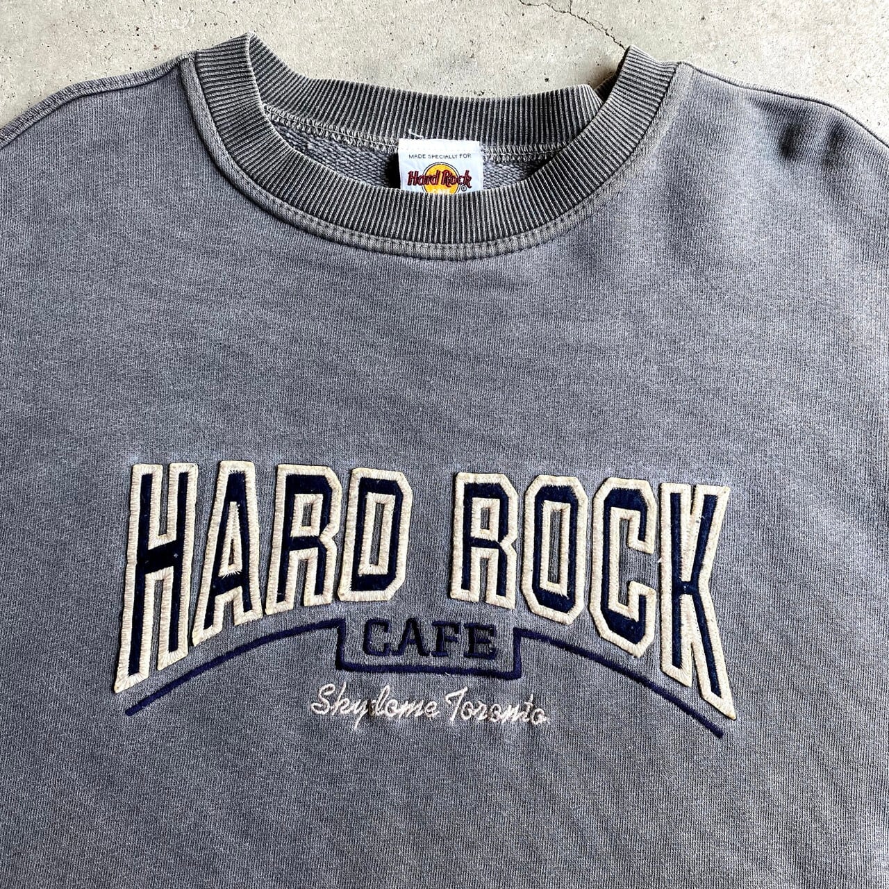 ハードロックカフェ スウェット USA 90s刺繍ロゴ 裏起毛 チャコール L.