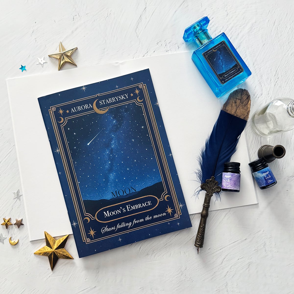 【ノート・手帳】星空香水瓶 オーロラ柄 ラベルデザイン ノート A5サイズ|手帳・日記帳・スケジュール帳