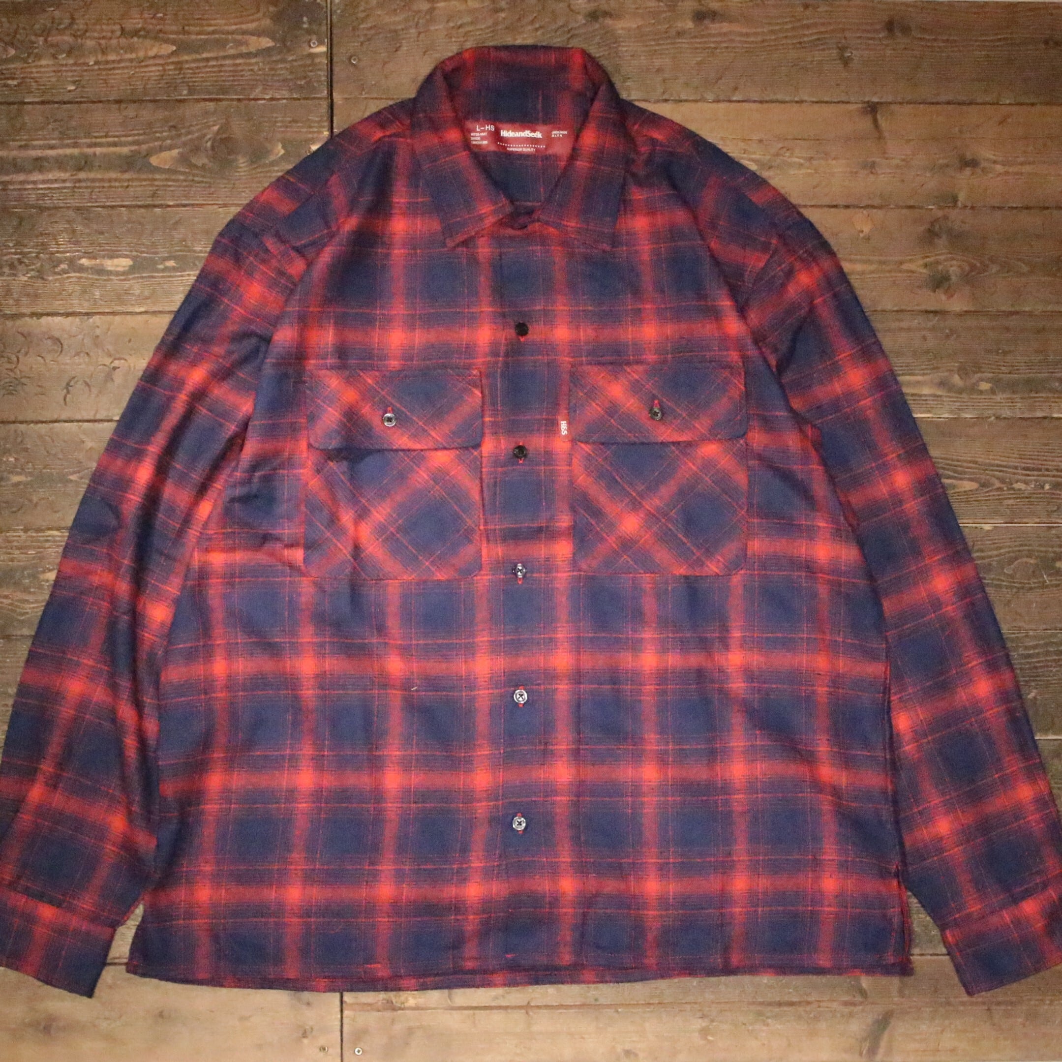 HIDE AND SEEK】Ombre Check L/S Shirt(26ss) -RED (ハイドアンド