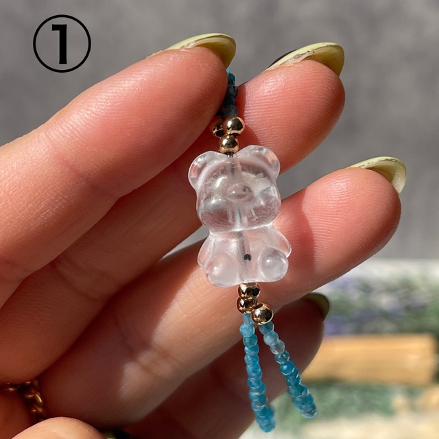 【アパタイト＆くまさん水晶 クォーツ】合金｜2mmビーズ｜２連ブレスレット｜天然石アクセサリー