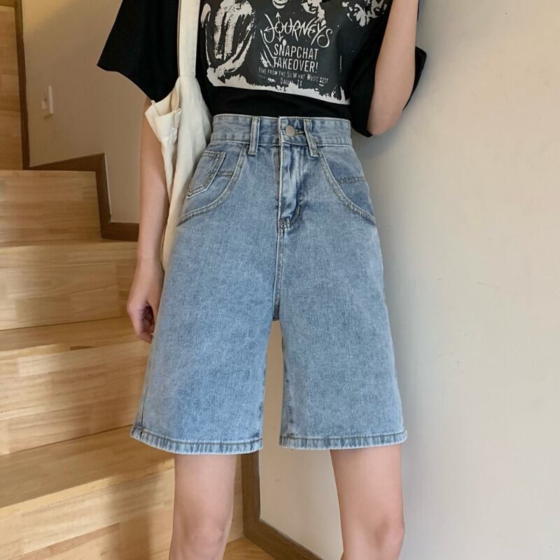 2020年夏新作レディースハイウエストスリムデニムショーツルーズワイドレッグパンツストレートカジュアル5点パンツ 1号婦人99422042055