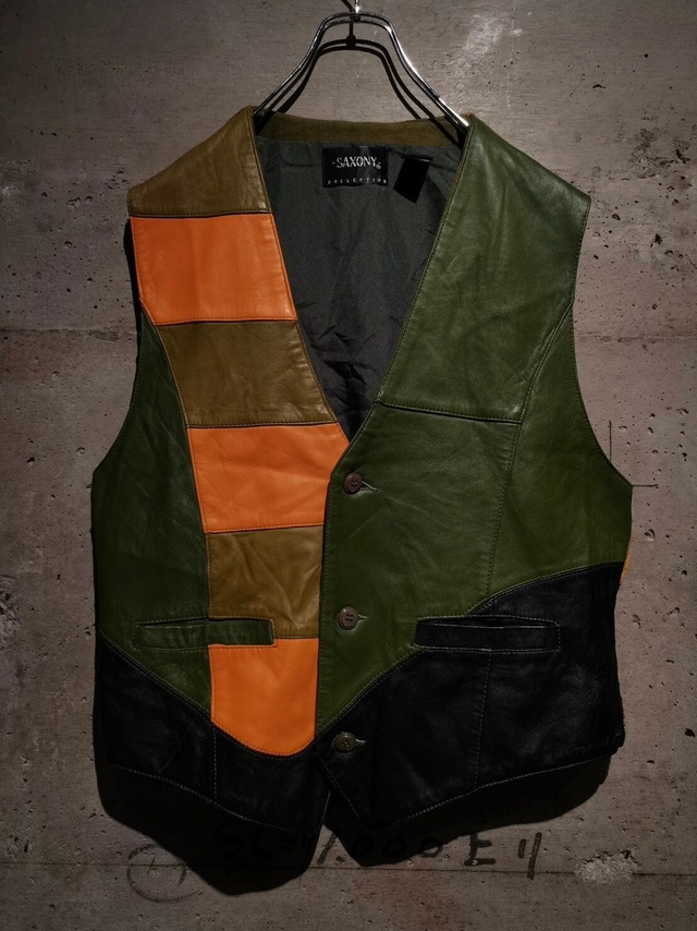 【Caka】"SAXONY" Leather x 3D Knit Switching Loose Vest