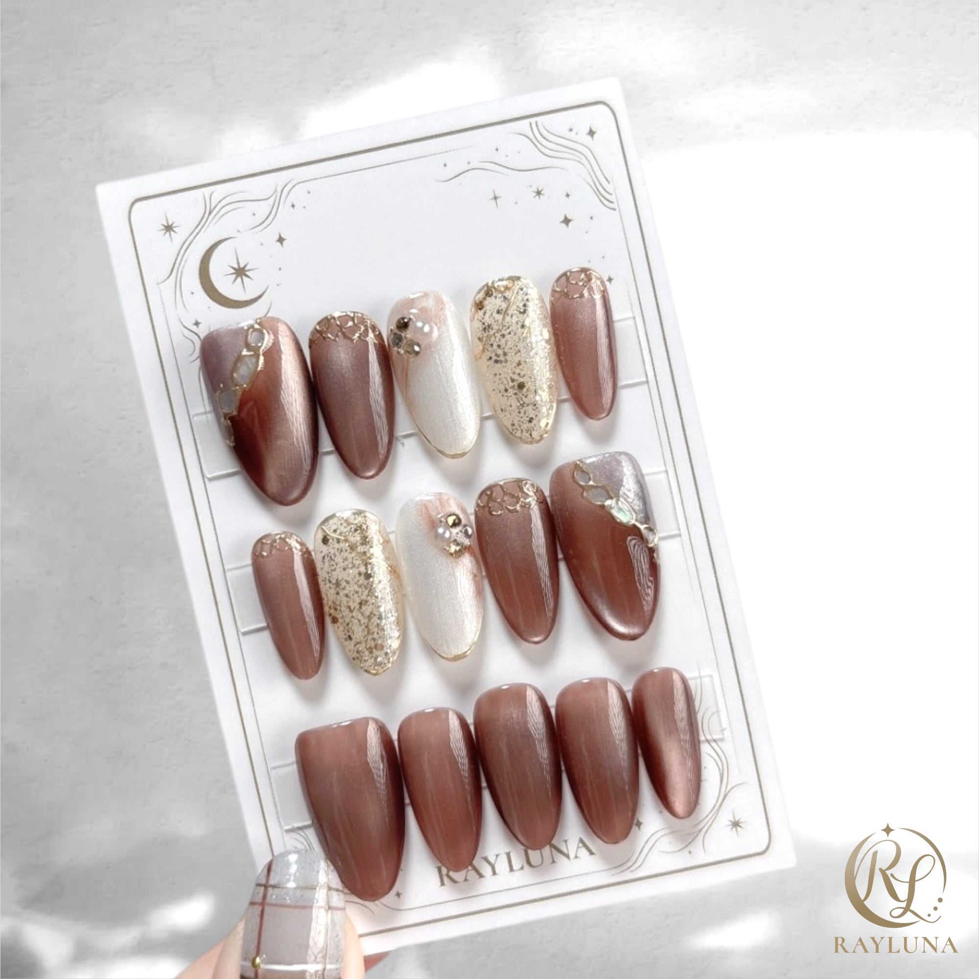 【#895】繰り返し使える【プレミアム】ネイルチップ15枚セット/優雅なレディのティータイム/ロング アーモンド/XY455