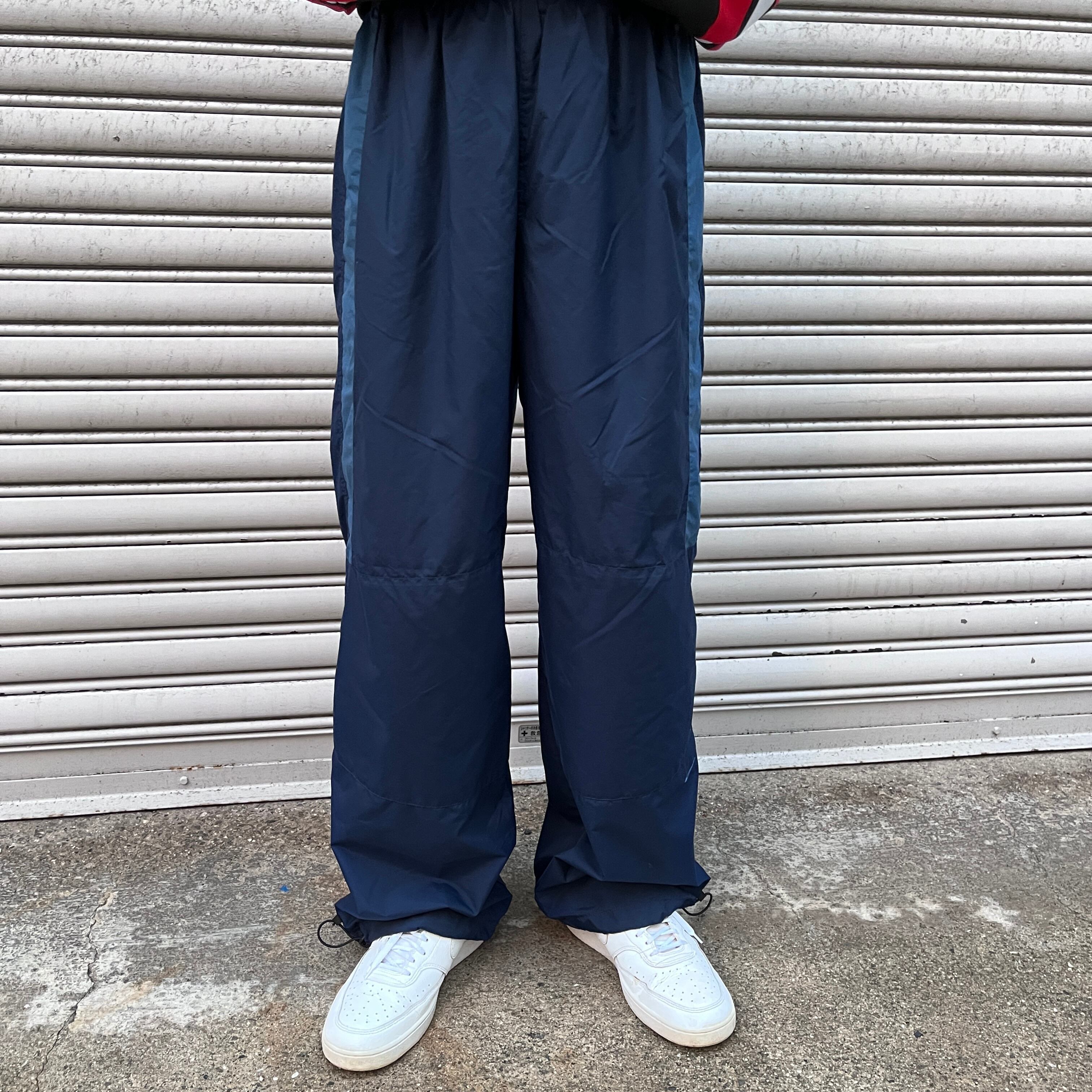 00s NIKE ナイロンテックパンツ ワイドシルエット サイドライン L 