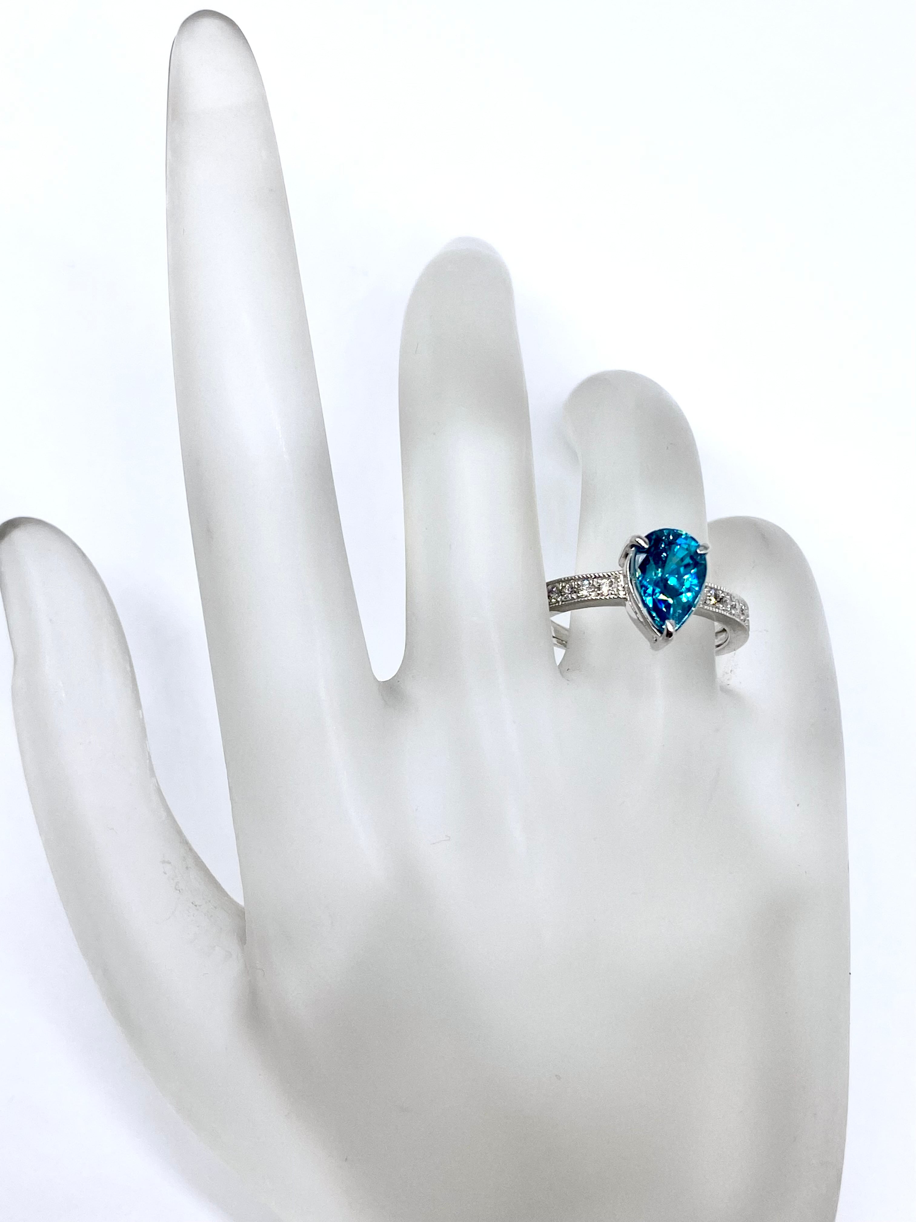 ブルージルコン 3.49ct / ダイヤモンド 計0.20ct Pt900 リング 12号