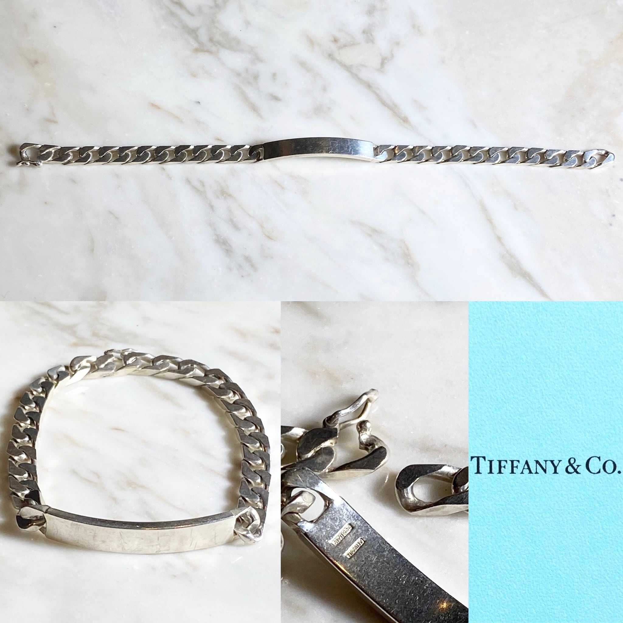 vintage TIFFANY silver ID bracelet with flat link chain | NOIR ONLINE