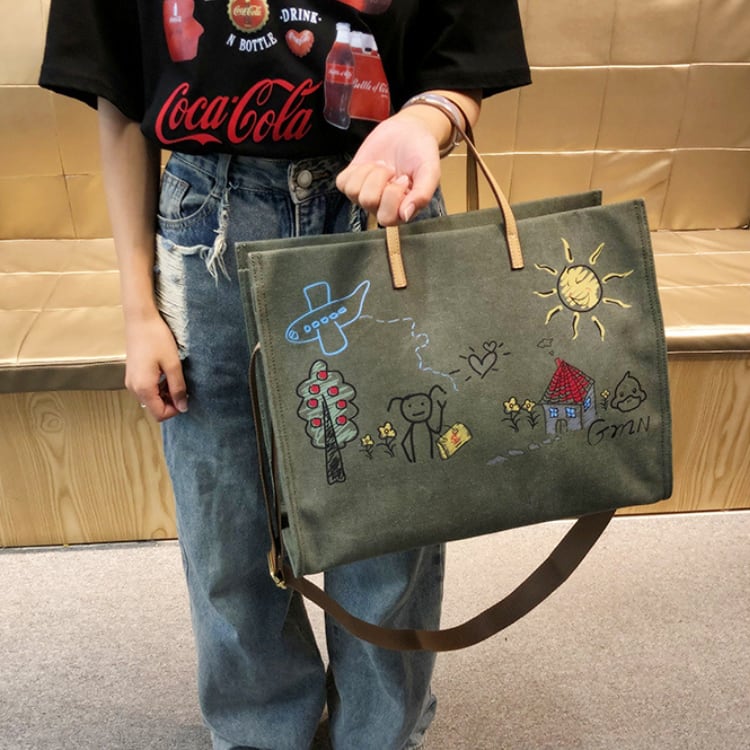 落書きプリント大容量トートバッグ R30095