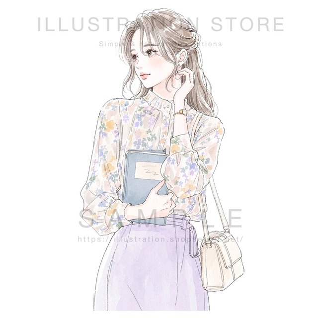 本とバッグを持つ女性のイラスト素材