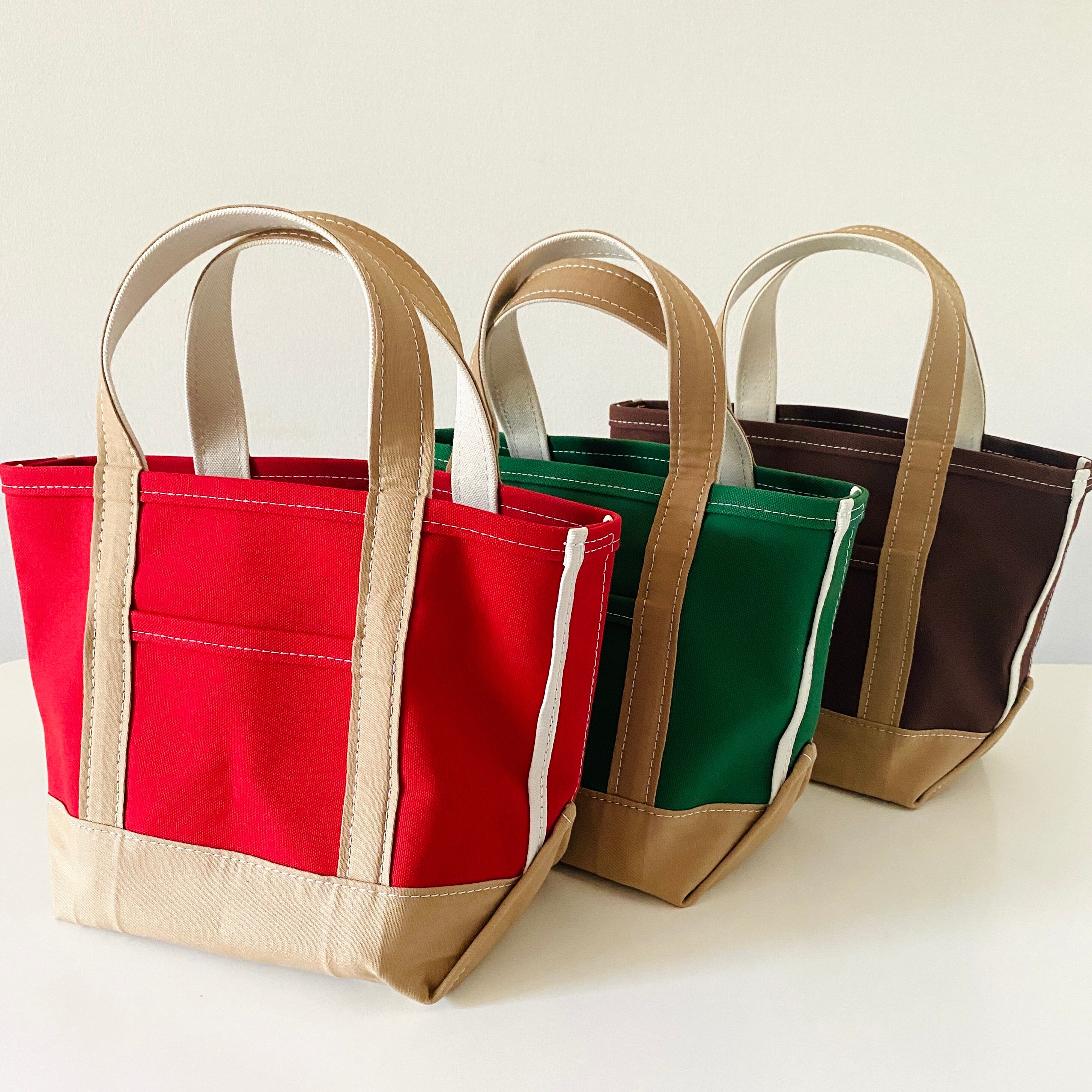 日本製】自立カラートートバッグ グリーン(base) ＆ベージュ(handle