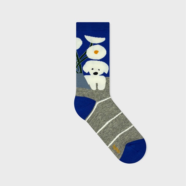 【JIN KITAMURA】北村人 SOCKS WHITE FLOWER & DOG 白い犬と花