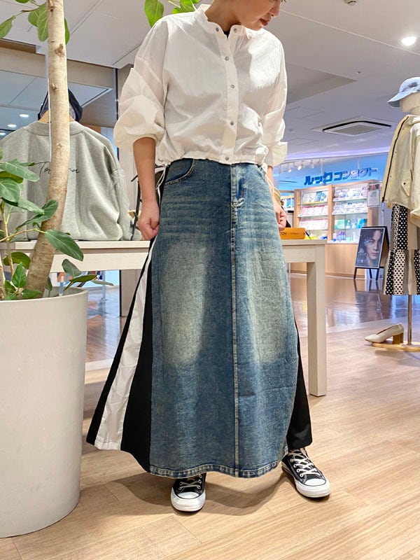 s/e/o 韓国ブランド　デニムスカート サイドラインデニムスカートスカート［Color:ブラック］ | TK