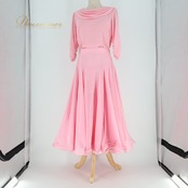 社交ダンス 衣装 Friend ツーピース レッスンウェア ピンク系 上下セット セットアップ 無地 シンプル レオタード かわいい ドレープ 華やか 透け感 ボリューム ダンス衣装 イベント ステージ パーティー