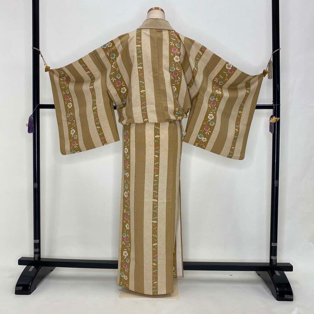小紋 単衣 洗える着物 裄69 身丈160 お洒落着 普段着 ポリエステル