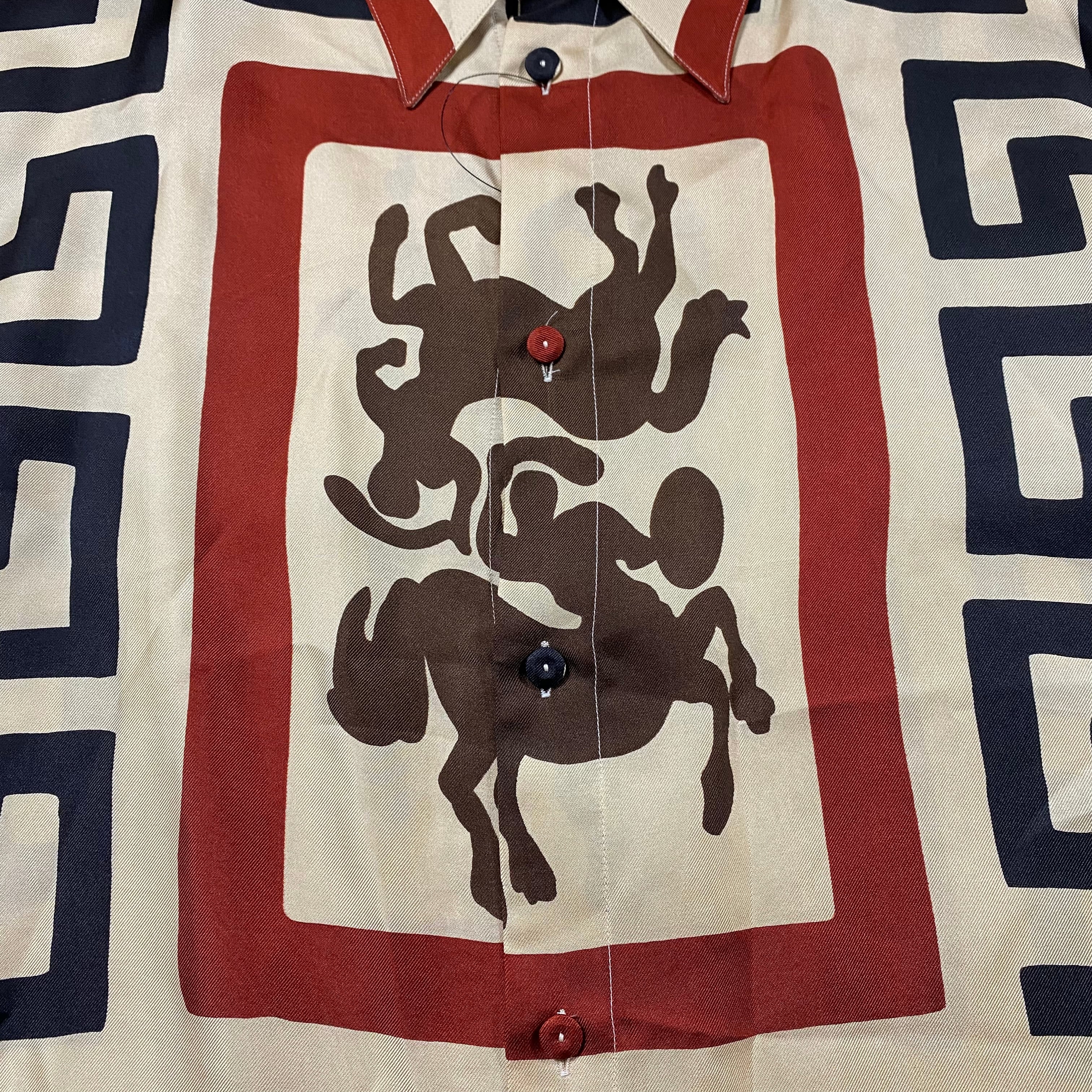 Vintage VERSACE シルクシャツ ケンタウロス グレカ大柄 プリント